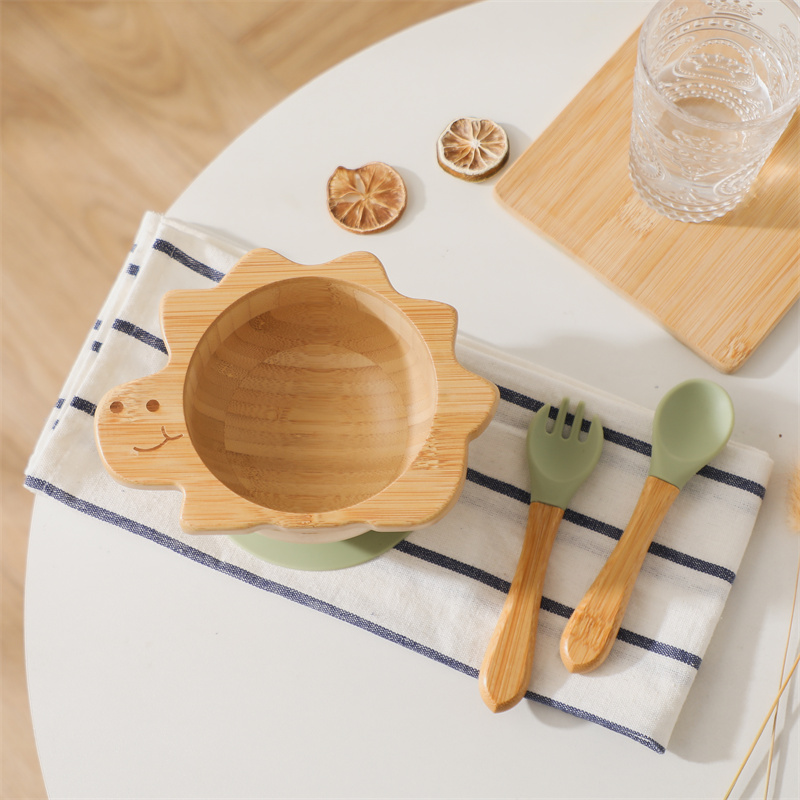 Bamboo Cutlery Set - Baby Wooden Tableware Set Dinosaur Bamboo