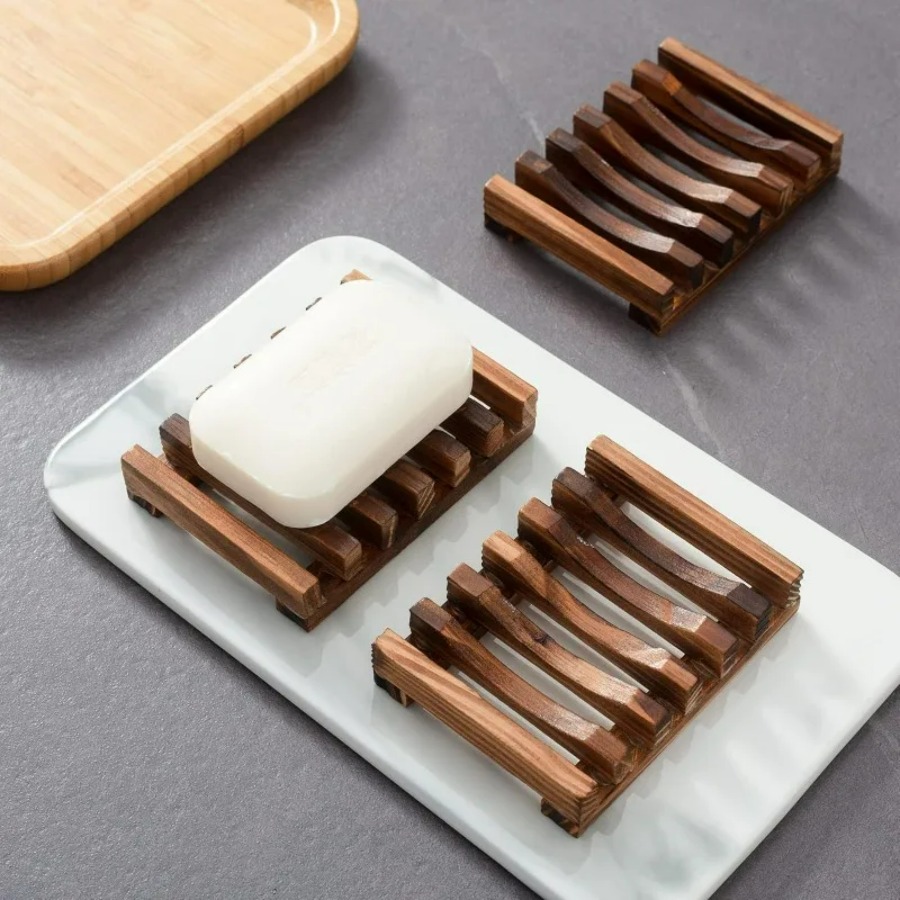 Bamboo Cutlery Set - Wooden Soap Dish for Shower Bathroom,