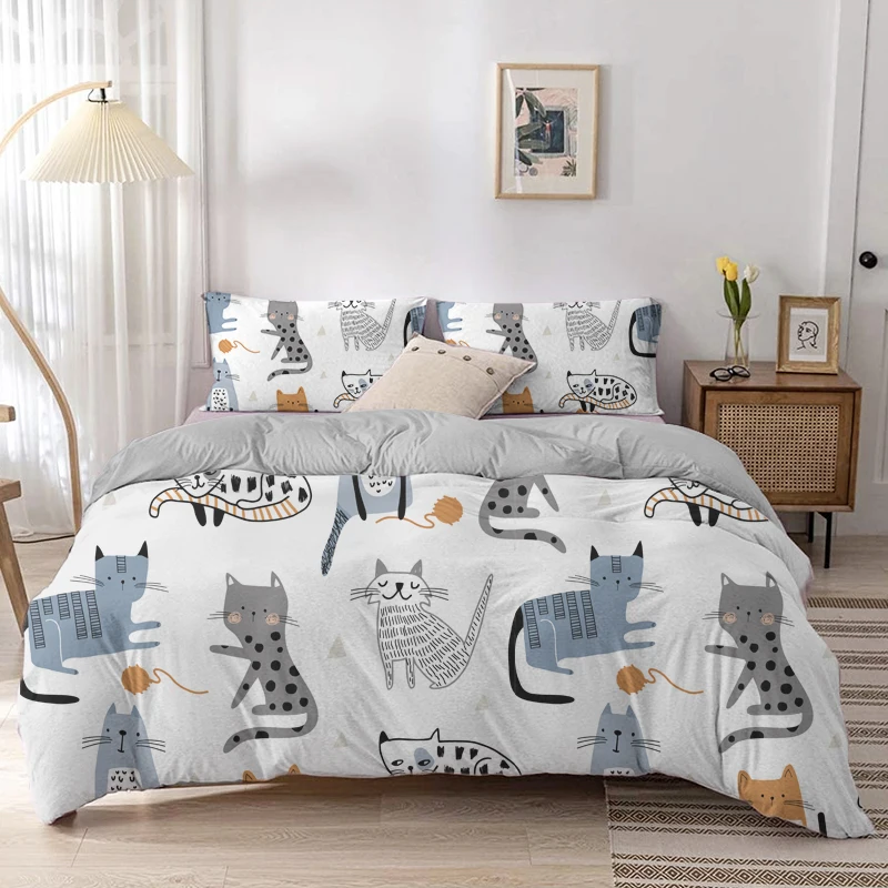 Cartoon Cat Duvet Cover Set Ca - Linen Duvet Cover review and price