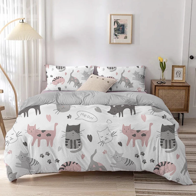 Cartoon Cat Duvet Cover Set Ca - Linen Duvet Cover review and price
