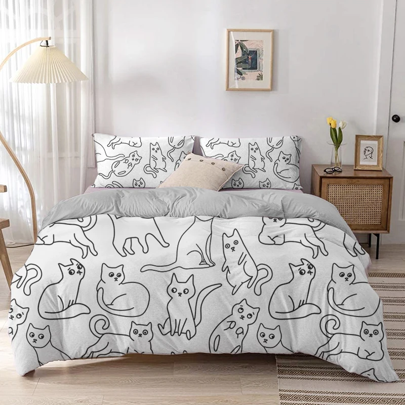 Cartoon Cat Duvet Cover Set Ca - Linen Duvet Cover review and price