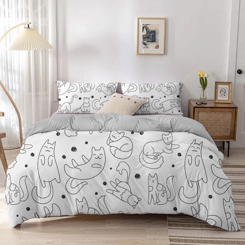 Cartoon Cat Duvet Cover Set Ca - Linen Duvet Cover review and price
