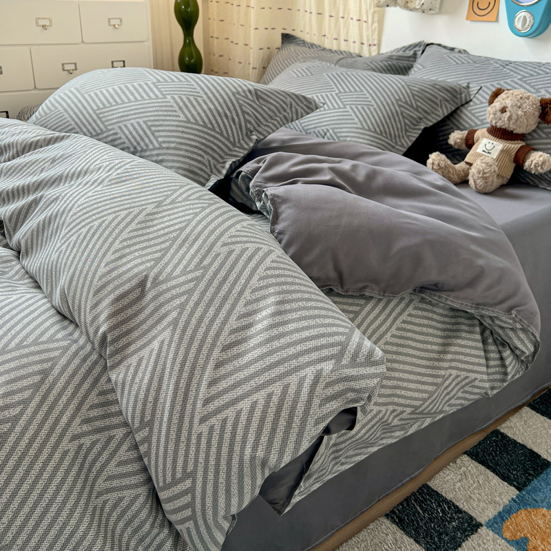 4PC Grey Geometric Bedding Set - Linen Duvet Cover review and price