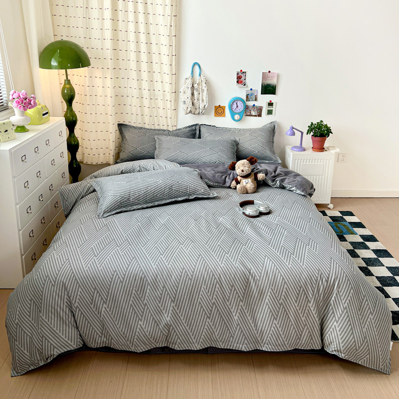 4PC Grey Geometric Bedding Set - Linen Duvet Cover review and price