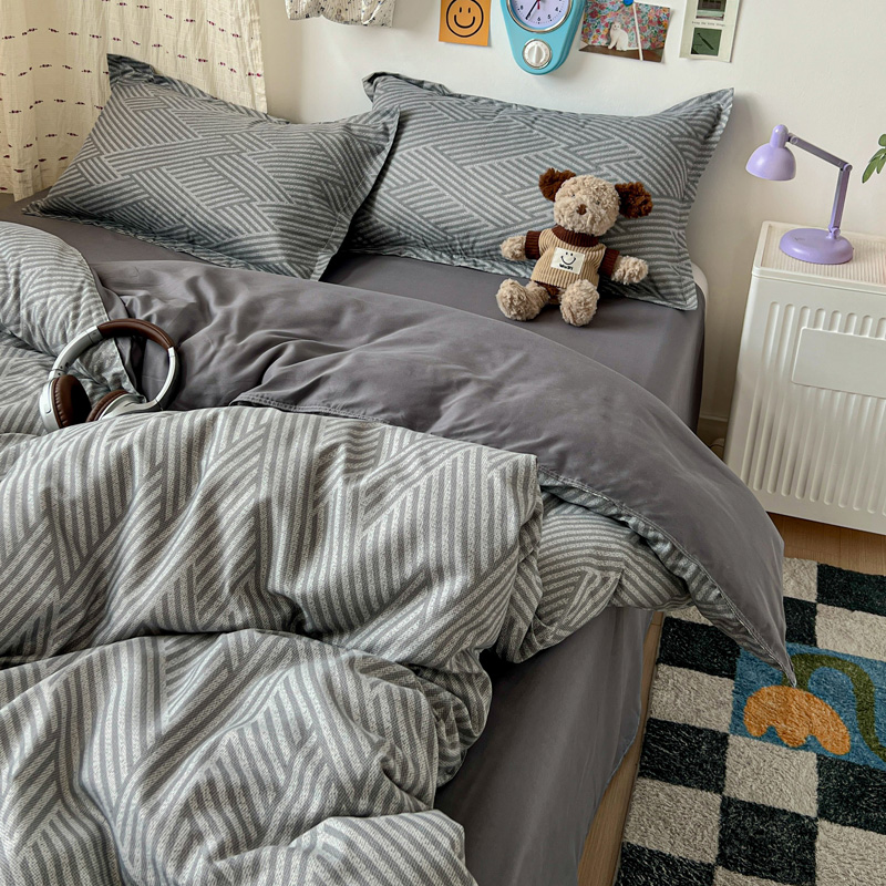 4PC Grey Geometric Bedding Set - Linen Duvet Cover review and price
