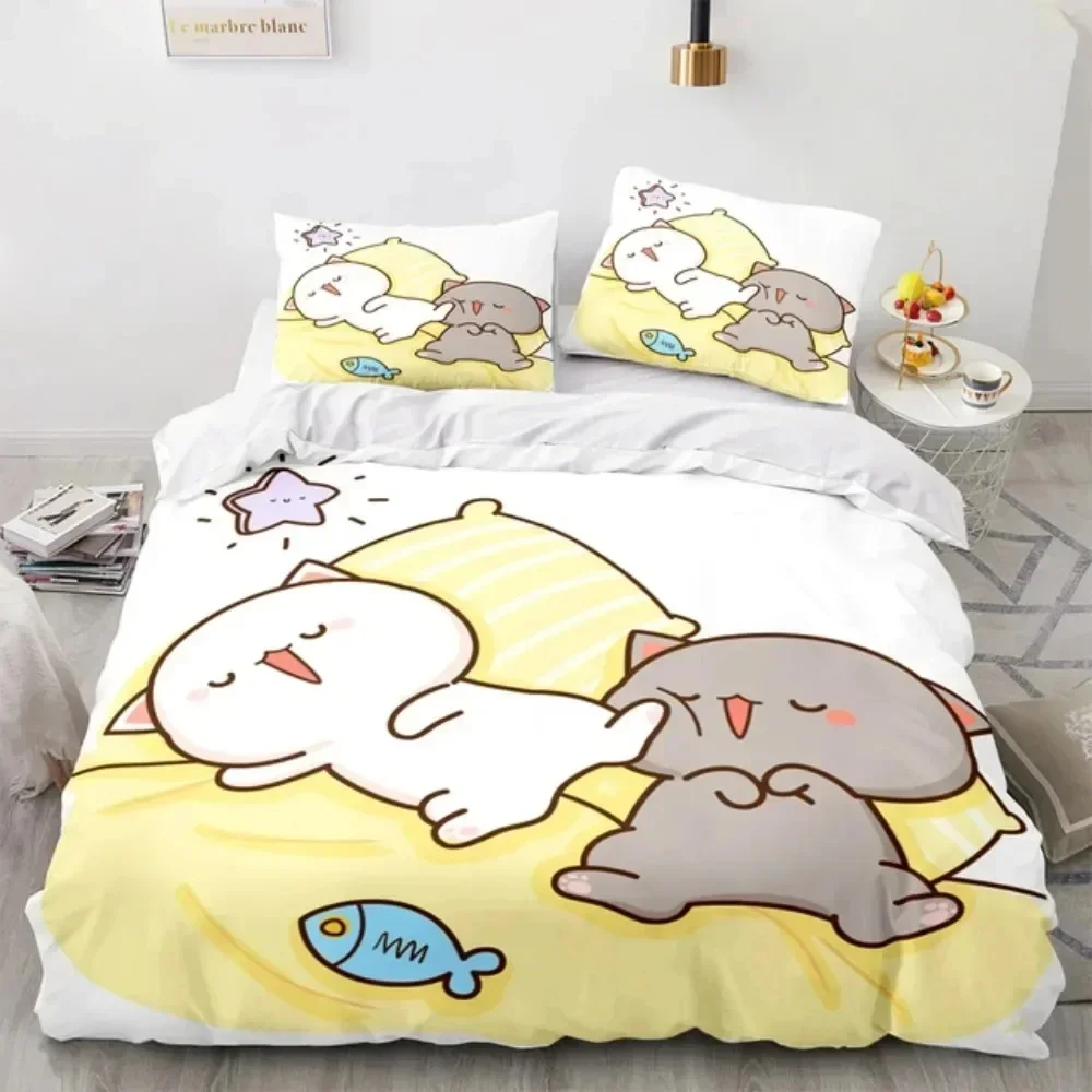 3D Cartoon Lovely Peach Cat Pr - Linen Duvet Cover review and price