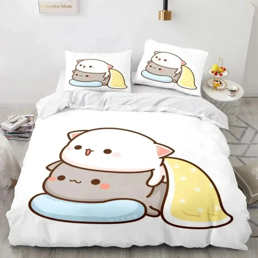 3D Cartoon Lovely Peach Cat Pr - Linen Duvet Cover review and price
