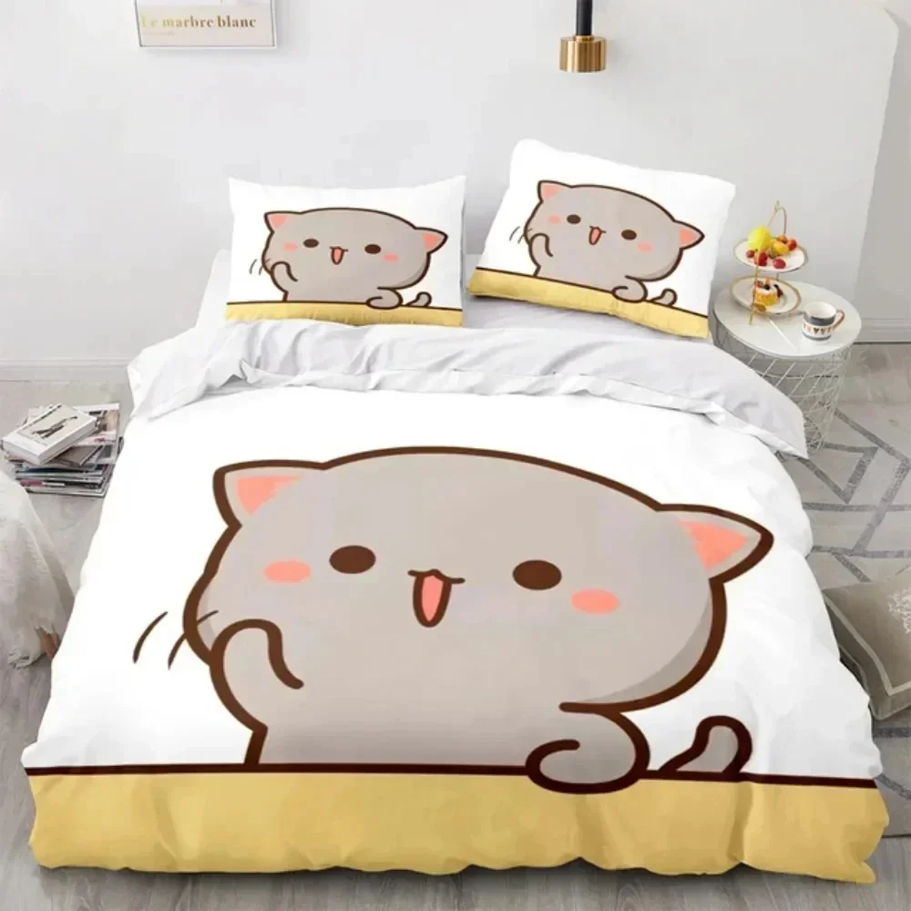 3D Cartoon Lovely Peach Cat Pr - Linen Duvet Cover review and price